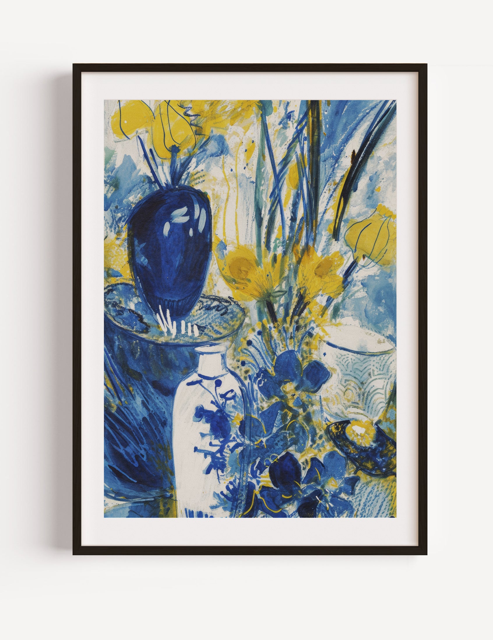 Still Life Blue Vase, Golden Bloom Poster